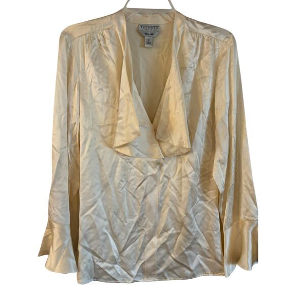 Vtg Talbots Collection Pure Silk Ivory Blouse Long Sleeve Size 12 Bell Sleeve - Picture 1 of 5